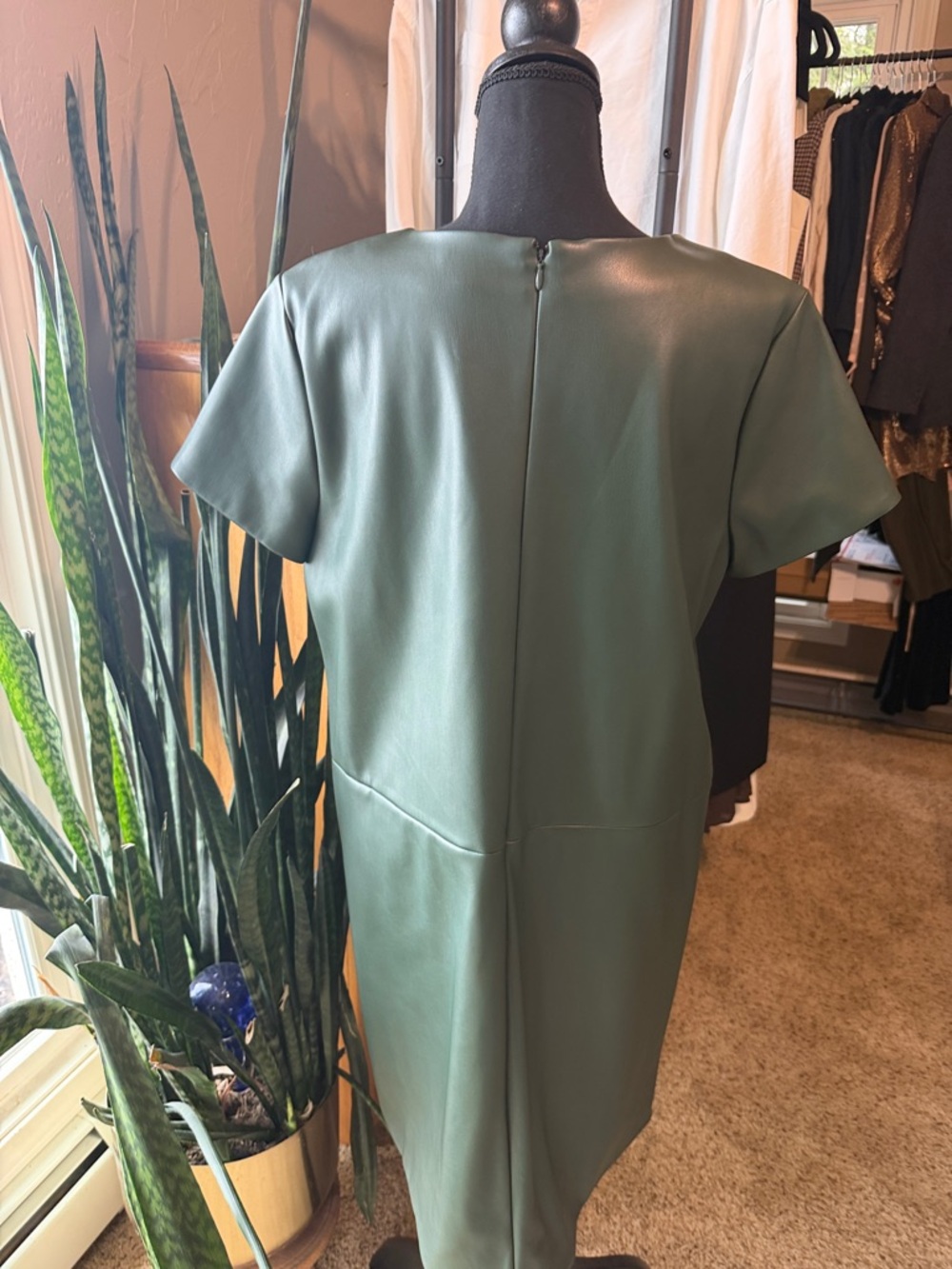 Ann Taylor Green Faux Leather Midi Shift Dress - Picture 3 of 3